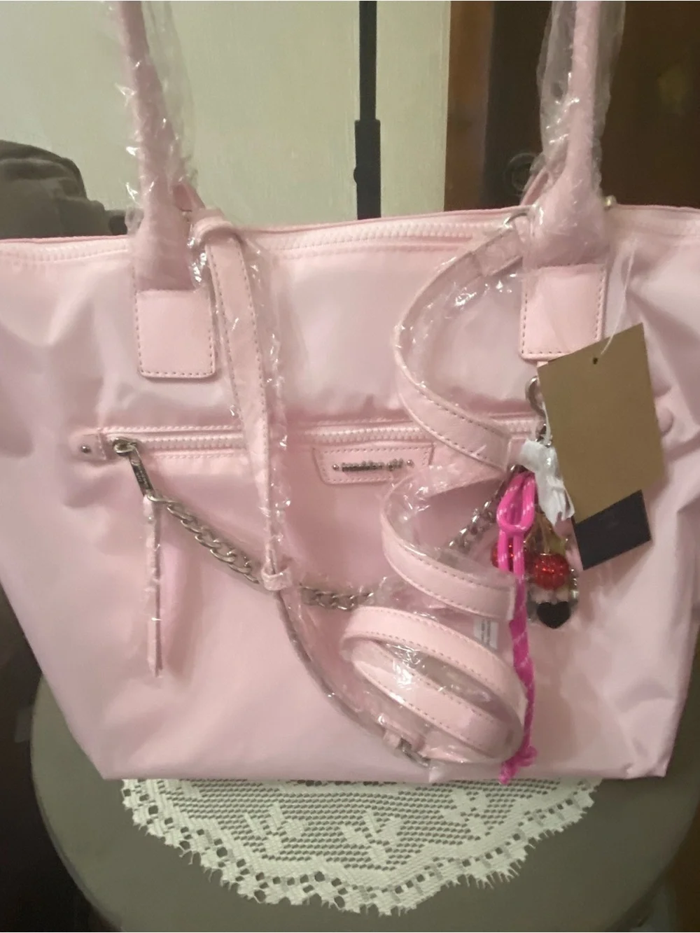 Madden Girl Pink Tote Bag with Charm Accent